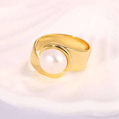 Fashion Simple Women 14k 18k Gold Plated 925 Sterling Silver Freshwater Pearl Adjustable Ring