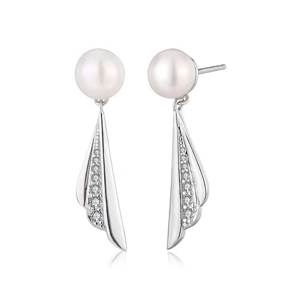 Fancy beautiful 925 sterling silver pearl and diamond luxury stud earrings for women