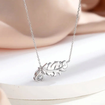 Fashion Feather Jewelry Silver Designer Minimalist Crafted Rhodium Plated 925 Sterling Silver Necklaces for Women