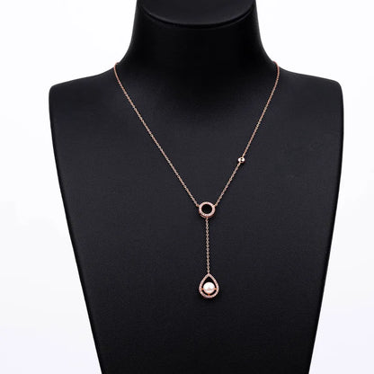 Customizable necklace rose gold plated long drop dangle pearl charm pendant necklace