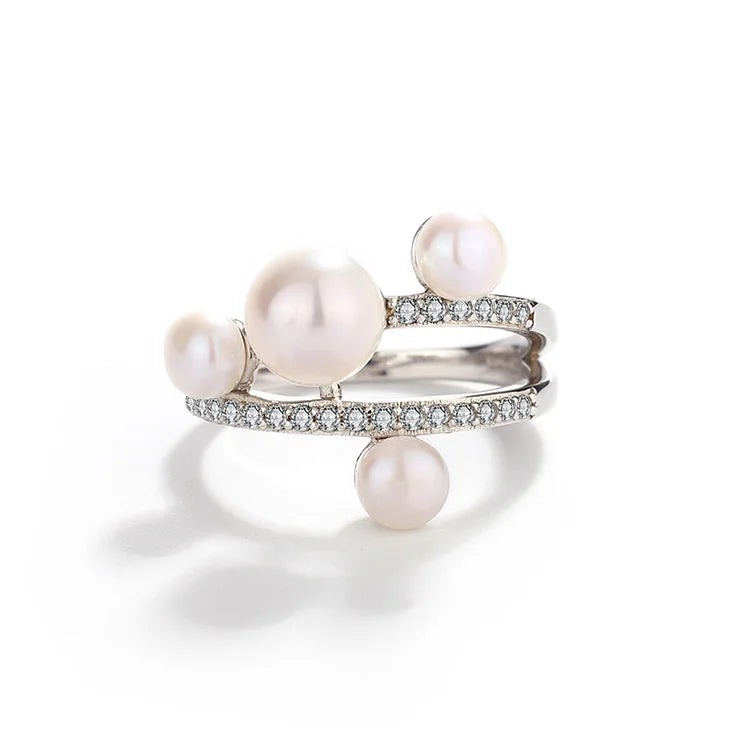 Personalized custom fashion women jewelry sterling silver freshwater pearl ring with white pearl