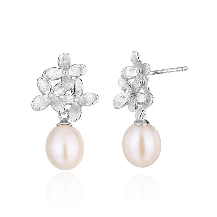 Wholesale bulk trendy luxury irregular shape 925 silver real white pearl studs earrings for women