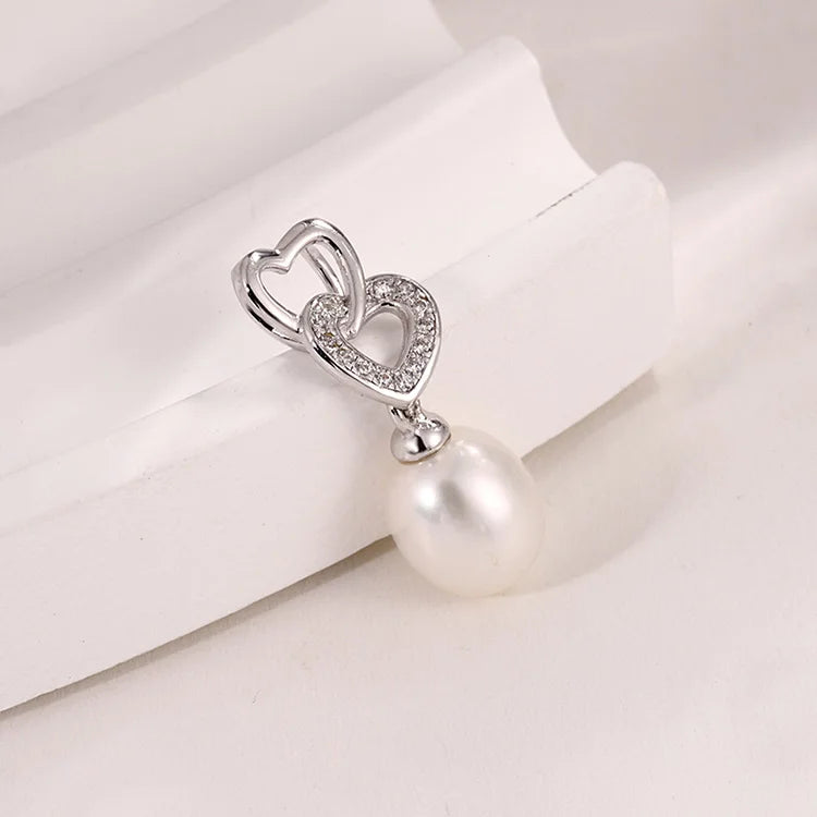 Wholesale custom logo delicate 925 sterling silver cz moissanite love heart drop freshwater pearl necklace charm pendant