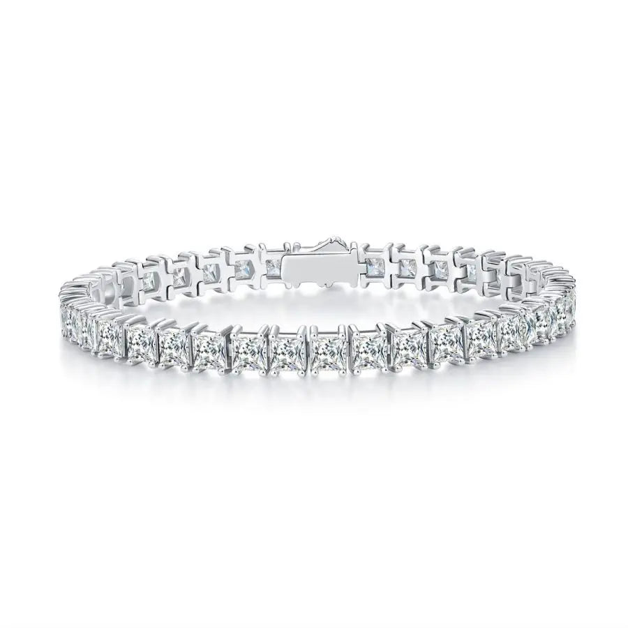 4MM Square Moissanite Tennis Bracelet - White Gold Plated 925 Silver, D Color VVS1, Sparkling Chain Jewelry for Women