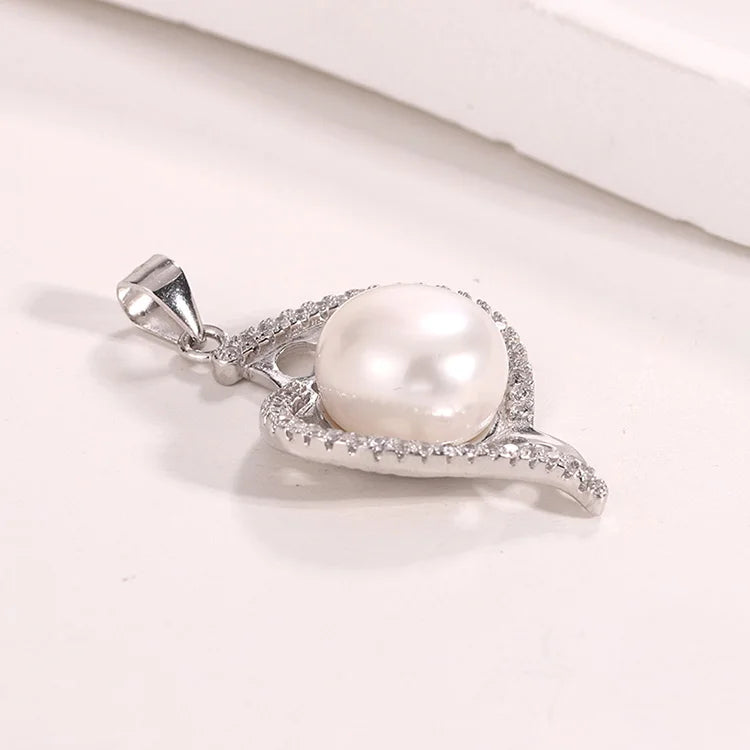 Trendy design sterling silver cultured real freshwater pearl heart shaped charm pendant