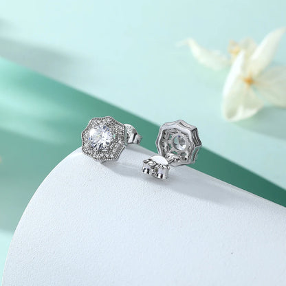 Custom Silver Earring Flower Shaped Round Cut 5.0mm Rhodium Plating Pure Silver Earring Studs for Women