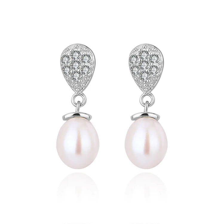 Beautiful stylish drop trendy 925 sterling silver freshwater cultured pearl earrings for women