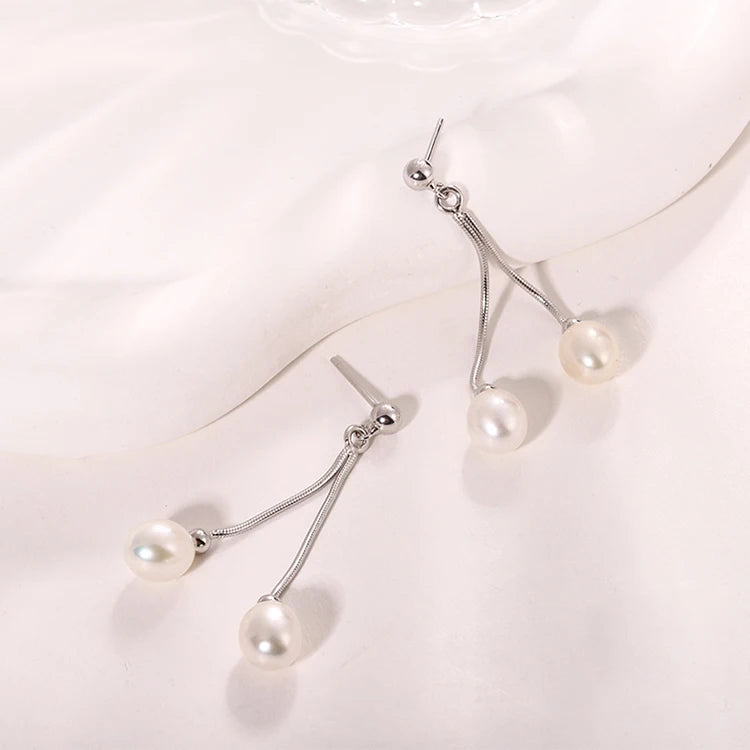 Customized rhodium plated 925 sterling silver luxury jewelry long pearl Dropping earrings for bridal wedding