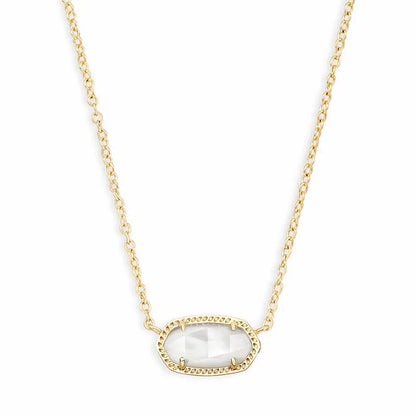 Gold-Plated Elliptical Shell Geometric Mother of Pearl Stone Pendant Choker Chain Necklace for Women