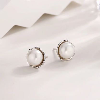 Custom logo jewelry big large round circle fresh water pearl s925 sterling silver women stud earring