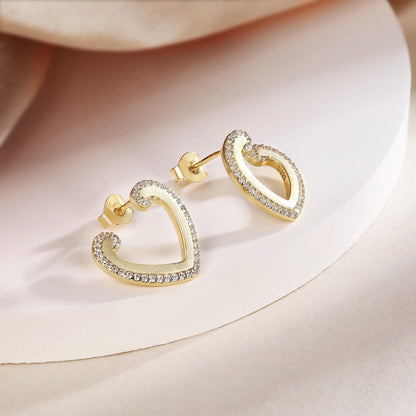 Classic heart dangling gold plated 18k jewelry earrings zirconia day gift women stud earrings 925 sterling silver