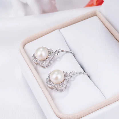 luxury 925 Silver Freshwater pearl earring ladies fashion drop pendant earrings Rhodium Plated  Engagement Women  Stud Earrings