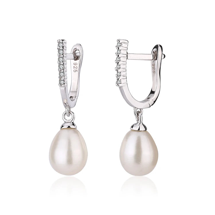 Wholesale fashion zircon moissanite women ladies 925 sterling silver fresh water pearls freshwater pearl dangle drop earrings