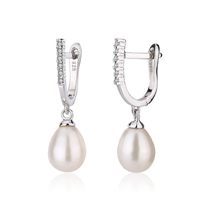 Wholesale fashion zircon moissanite women ladies 925 sterling silver fresh water pearls freshwater pearl dangle drop earrings