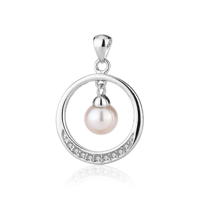 Custom logo 925 sterling silver fine pearl circle round shape charm pendants jewelry for women necklace