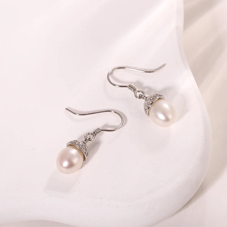 Fish hook earring wires sterling silver 925 freshwater pearl cubic zirconia jewellery for women