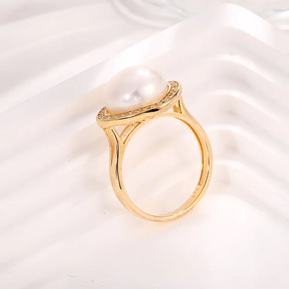 High quality wholesale price beautiful 18k gold plated 925 sterling silver ring with a pearl and zircon diamond