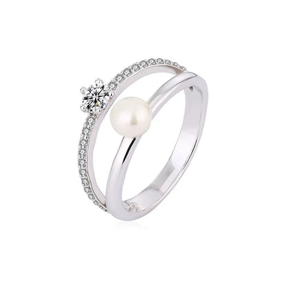 Double ring original simple unique dainty ladies pearl zircon mosonite diamond ring