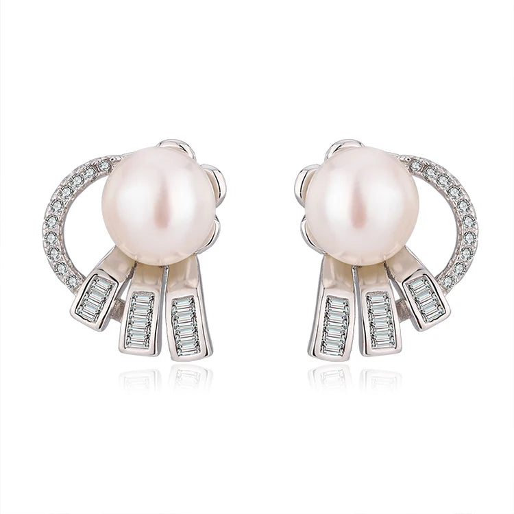 gold plated freshwater pearl 925 sterling silver earrings cubic zirconia fine jewelry for women