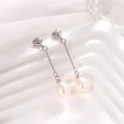 Trendy beautiful 7mm 7.5mm pearl 925 sterling silver freshwater cultured pearl post dangle drop earrings