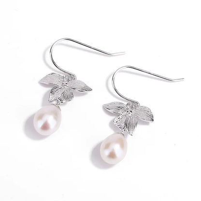 Custom logo jewelry 925 s925 sterling silver fresh water pearl leaf clover earring