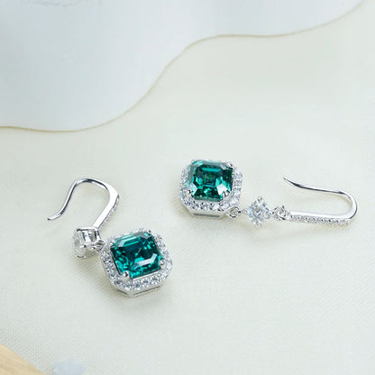 Jeweller Buy Asscher Cut Emerald Moissanite Diamond Earrings 925 Sterling Silver Huggie Dangle Drop