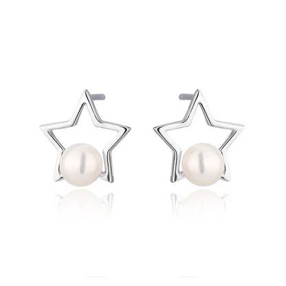 Fashion jewelry 925 sterling silver natural freshwater real pearl exquisite star stud earrings for women