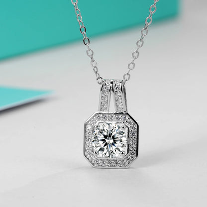 Jeweller Buy Women's 925 Sterling Silver Link Chain Necklace with 1 CT Brilliant Cut Moissanite Diamond iced-out Square Pendant Gift Wedding