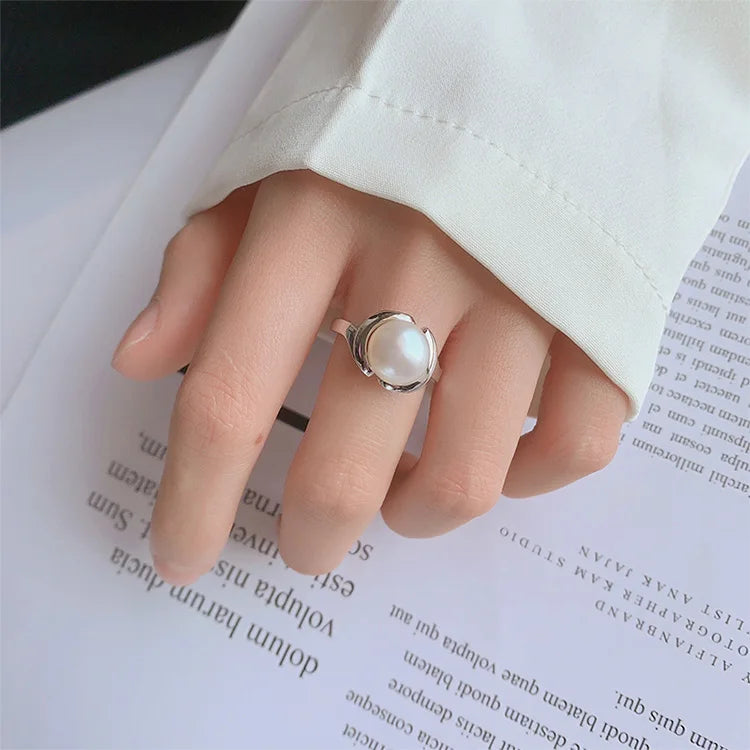 Women fine fingers luxury jewelry 925 sterling silver casual freshwater pearl ring for ladies