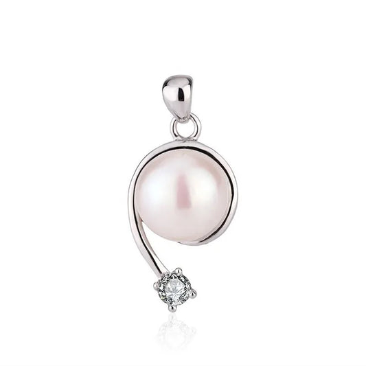 Custom modern 925 sterling silver diamond freshwater pearl ladies necklace charm pendant