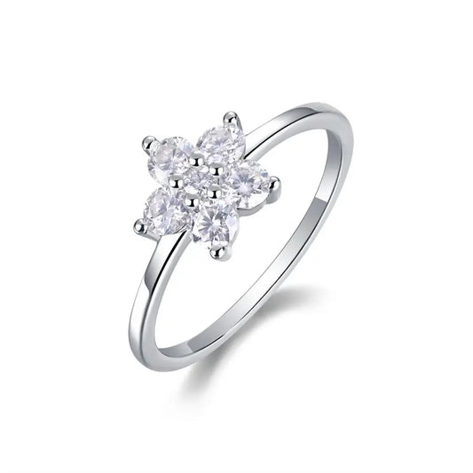 0.53Ct Moissanite Ring, 18K White Gold Plated, Women's S925 Silver Engagement Wedding Jewelry, Five Leaves Design