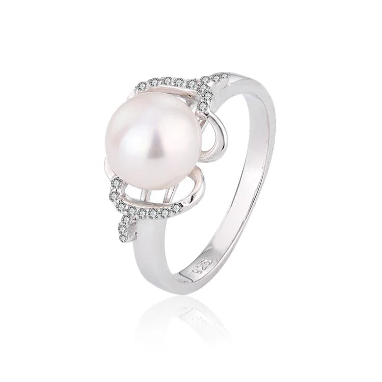 Ladies diamond-set 925 sterling silver cultured freshwater pearl ring for women