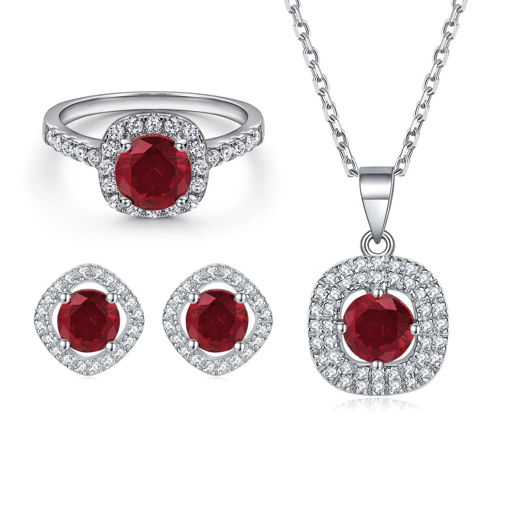 Jewelry Set 925 Sterling Silver Women Jewelry Colorful Stone Ring Necklace Earring Non Tarnish White Gold Plated Jewelry Sets