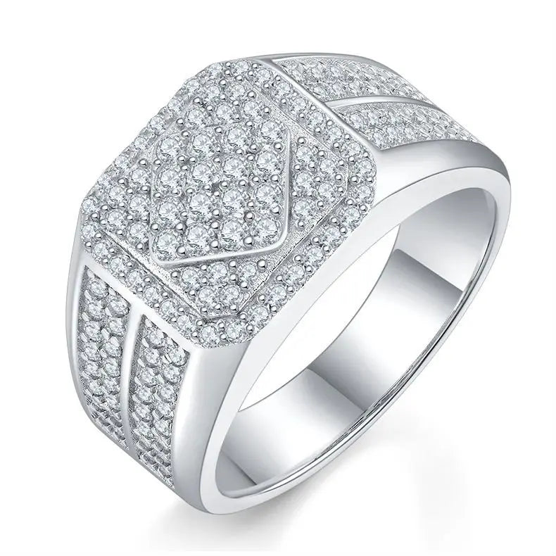 925 Sterling Silver 18K White Gold-Plated Moissanite Men's Ring, Perfect for Everyday, Parties, Weddings & Anniversaries