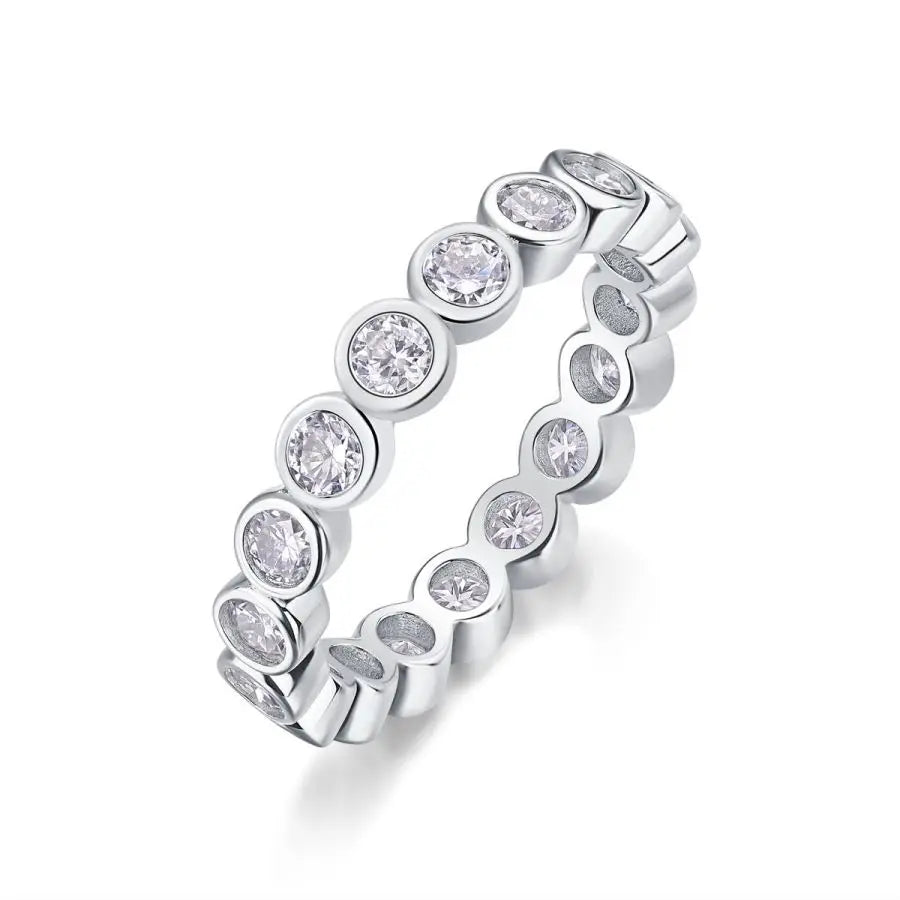 Luxury 3mm 0.1CT Moissanite Full Eternity Ring For Women S925 Silver Plated 18K Pass Diamond Test Bezel Rings Wedding Band