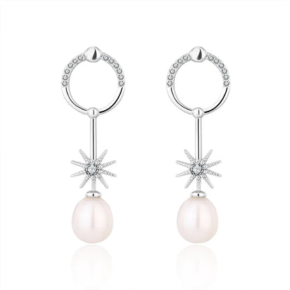 Trendy wholesale bulk fashion jewelry ladies zircon 925 silver pearl studs earrings for women