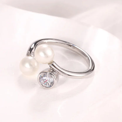 Moissanite zircon diamond wedding engagement 925 sterling silver freshwater pearl ring for women