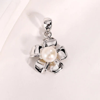 Personalized 925 sterling silver necklace round freshwater pearl jewelry flower shape charm pendant