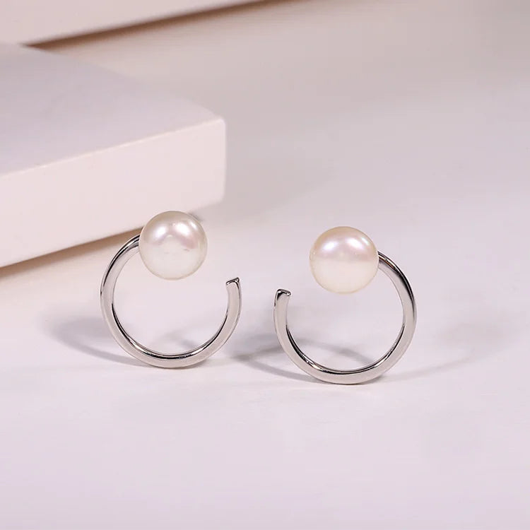 Luxury statement gold women fashion silver 925 small hoop white pearl studs earring