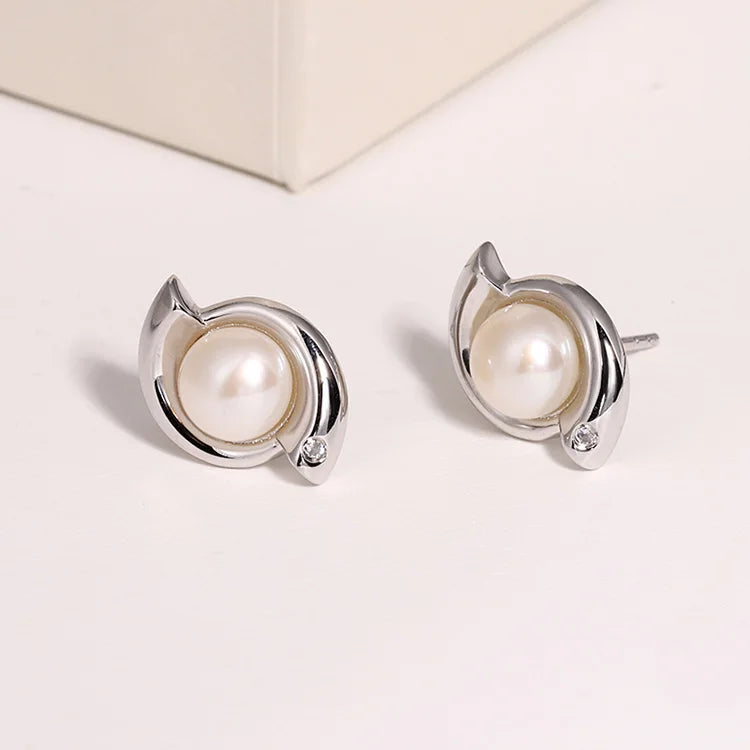 Jewelry zircon wholesale popular minimalist 925 sterling silver freshwater pearl women western earrings