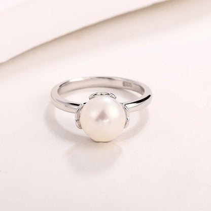 Elegant minimalist style simple design modern real pearl 925 sterling silver wedding engagement ring for women