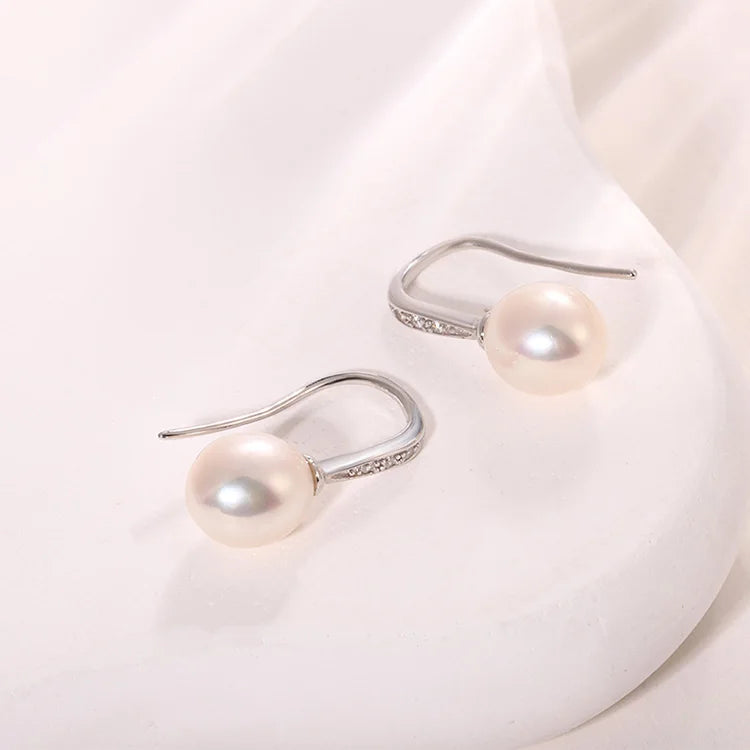 Custom luxury fish hook 925 sterling silver freshwater cultured pearl earrings with diamonds