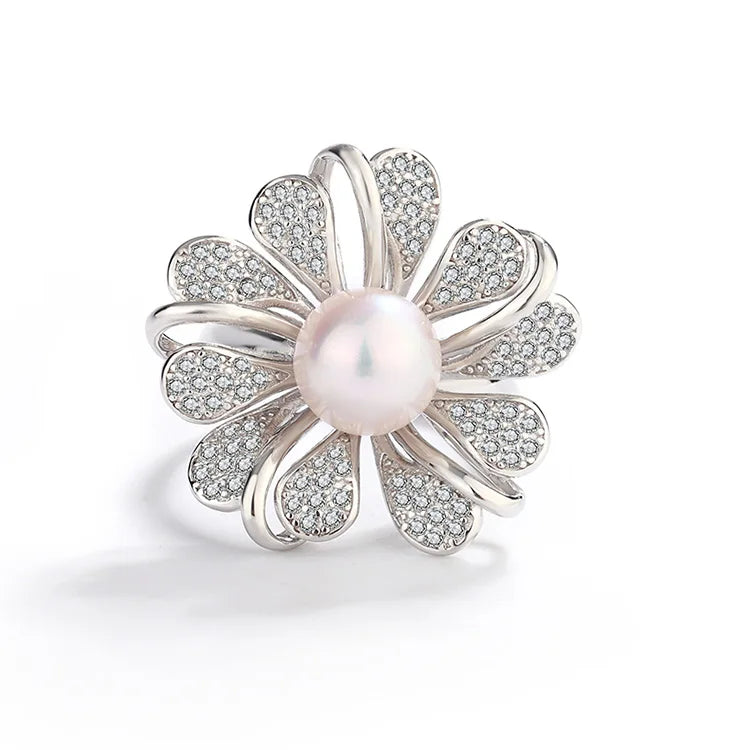 Bulk wholesale fashion luxury wedding fine jewelry dainty 925 sterling silver girls flower freshwater pearl ring for women