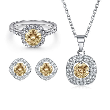 Jewelry Set 925 Sterling Silver Women Jewelry Zircon Stone Ring Necklace Earring Non Tarnish Rhodium Plated Jewelry Sets