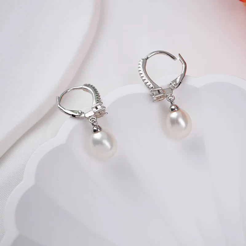 High-end S925 Sterling Silver Freshwater Pearl Earrings Cz Cubic Zirconia Drop Earings Fashion Women Jewelry