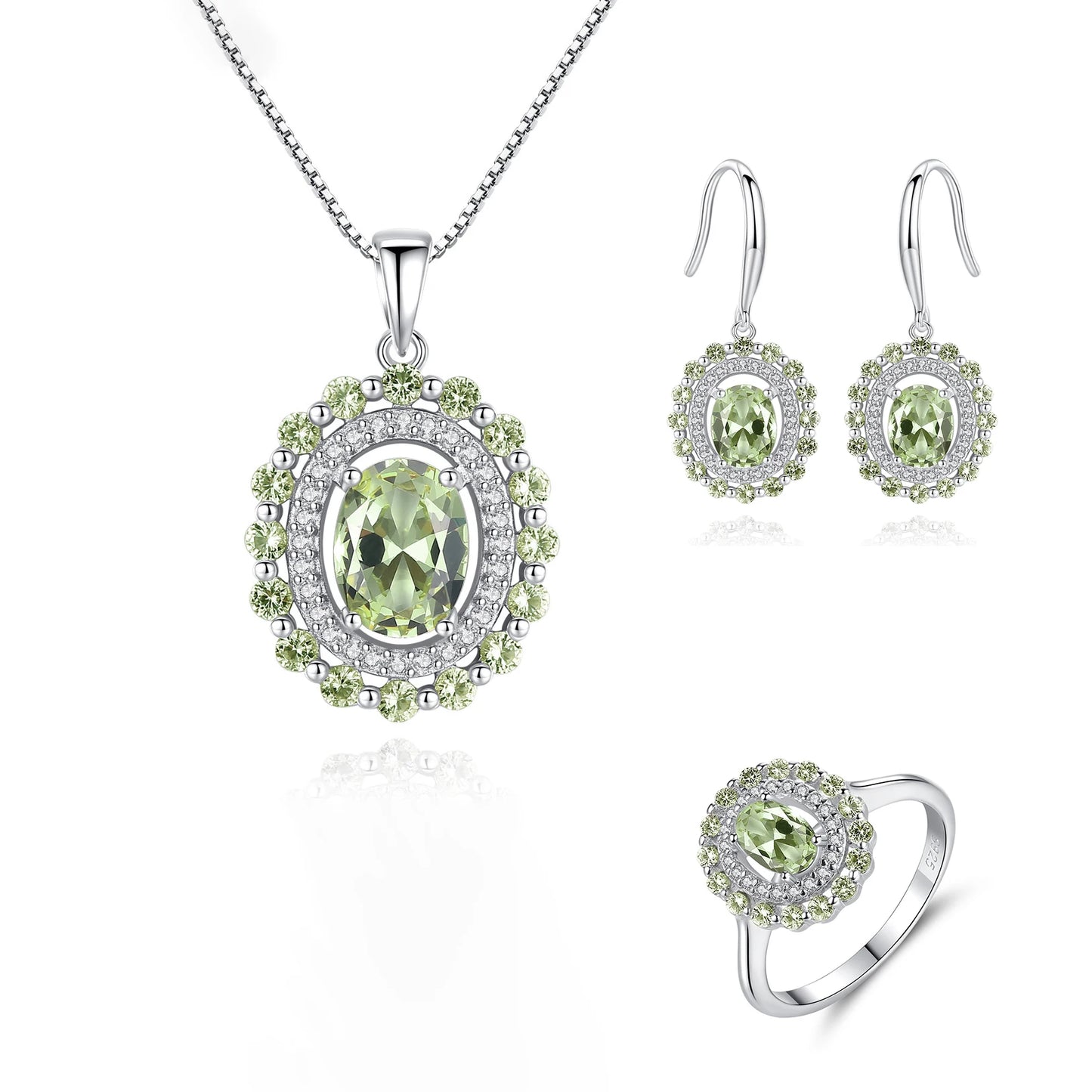 Jewelry Set 925 Sterling Silver Women Jewelry Colorful Stone Ring Necklace Earring Rhodium Plated Jewelry Sets