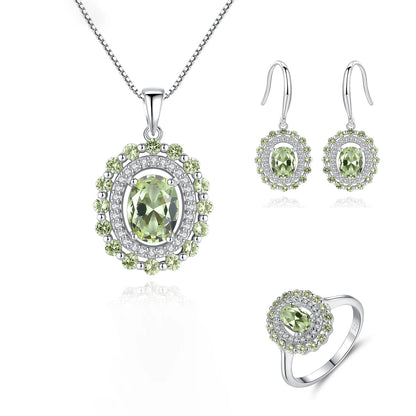 Jewelry Set 925 Sterling Silver Women Jewelry Colorful Stone Ring Necklace Earring Rhodium Plated Jewelry Sets