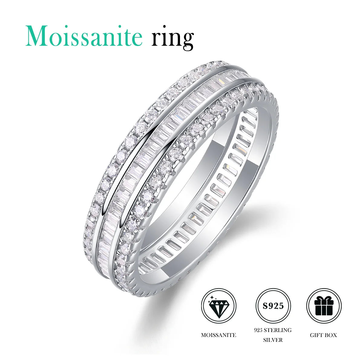 925 Sterling Silver Moissanite Engagement Ring Rhodium Plated Classic Design Proposal Ring