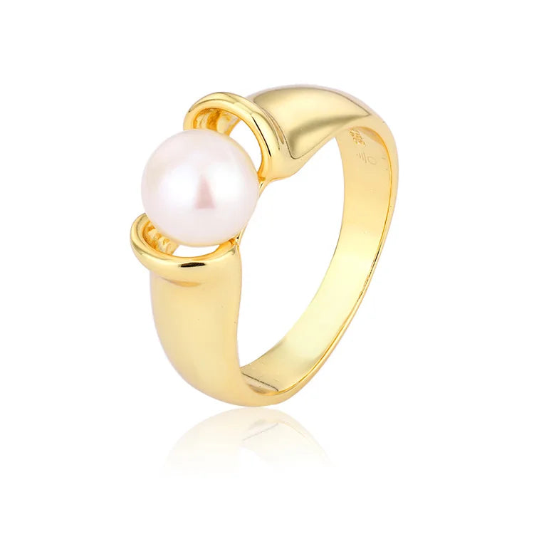 Simple and fashionable women's gold plated 925 sterling silver freshwater pearl ring