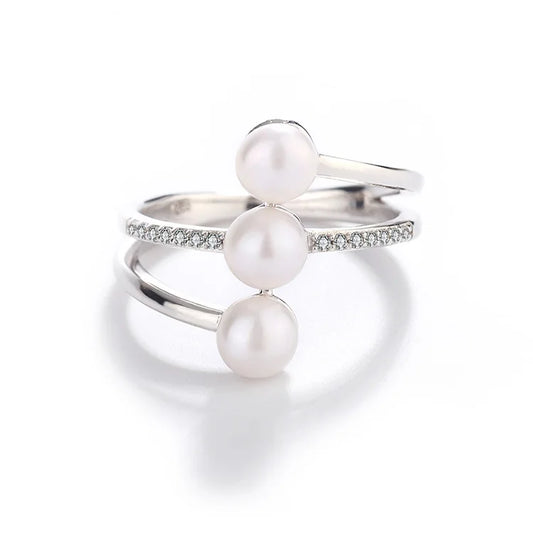 Custom original ladies sterling silver multi cultured pure white real freshwater pearl ring